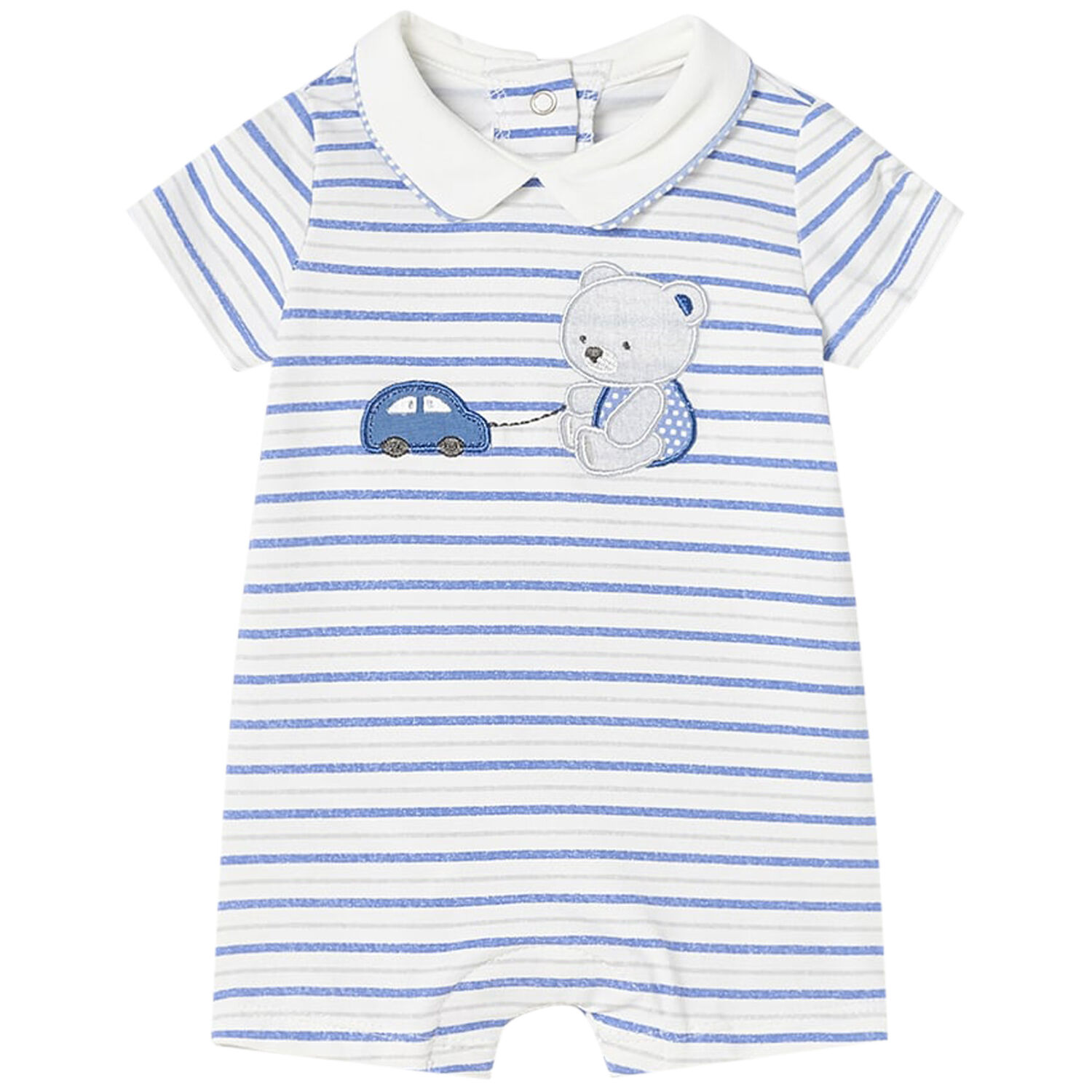 Baby Boys Blue & White Romper, 1, hi-res