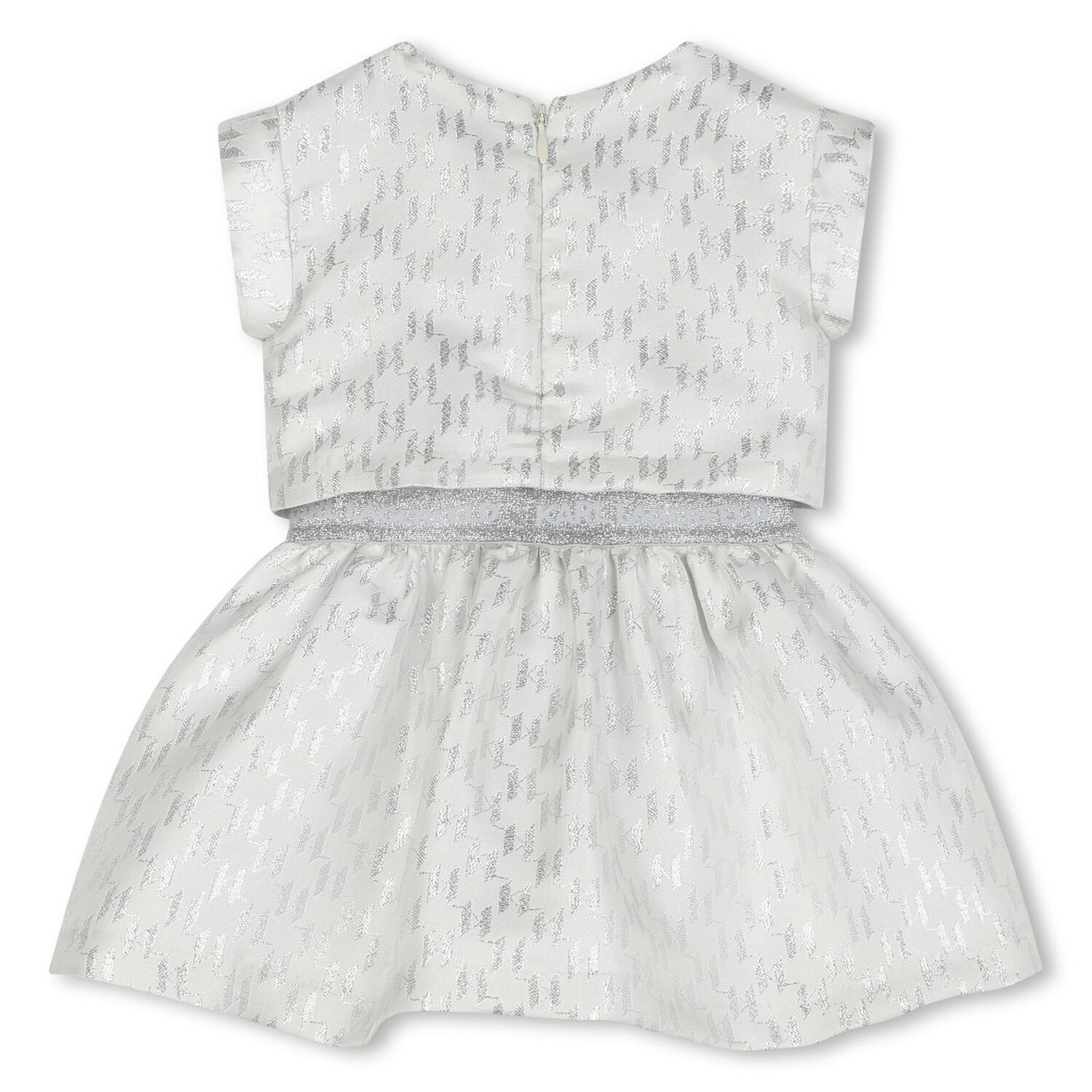 Younger Girls Ivory & Silver Logo Dress, 1, hi-res