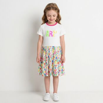 Girls White & Pink Logo Dress