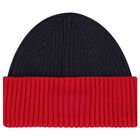 Navy Blue & Red Logo Beanie Hat, 1, hi-res
