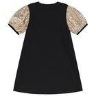 Girls Black & Gold Logo Dress, 1, hi-res