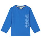 Younger Boys Blue Logo Long Sleeve Top, 3, hi-res