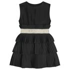 Girls Black Logo Pleated Satin Dress , 1, hi-res