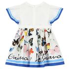 Girls White & Blue Poplin Butterfly Print Dress, 1, hi-res