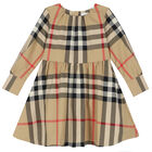 Girls Beige Checkered Dress, 1, hi-res