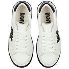 White & Black Leather Logo Trainers, 1, hi-res