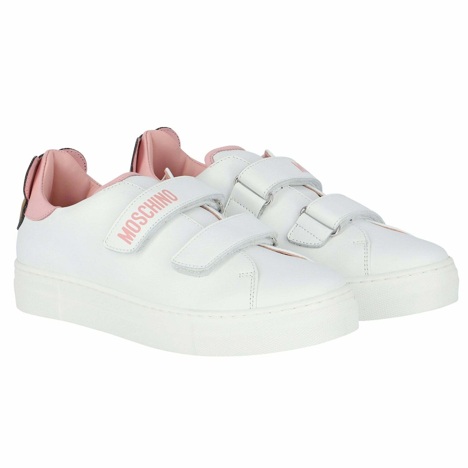 Girls White & Pink Teddy Logo Trainers, 1, hi-res