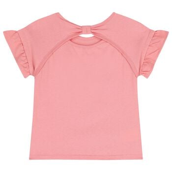 Girls Pink Embroidered Flower T-Shirt