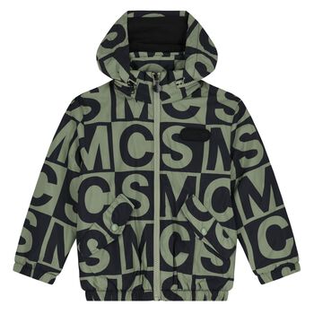 Boys Green & Black Logo Puffer Jacket