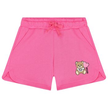 Girls Pink Teddy Bear Logo Shorts