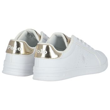 Girls White & Gold Logo Trainers