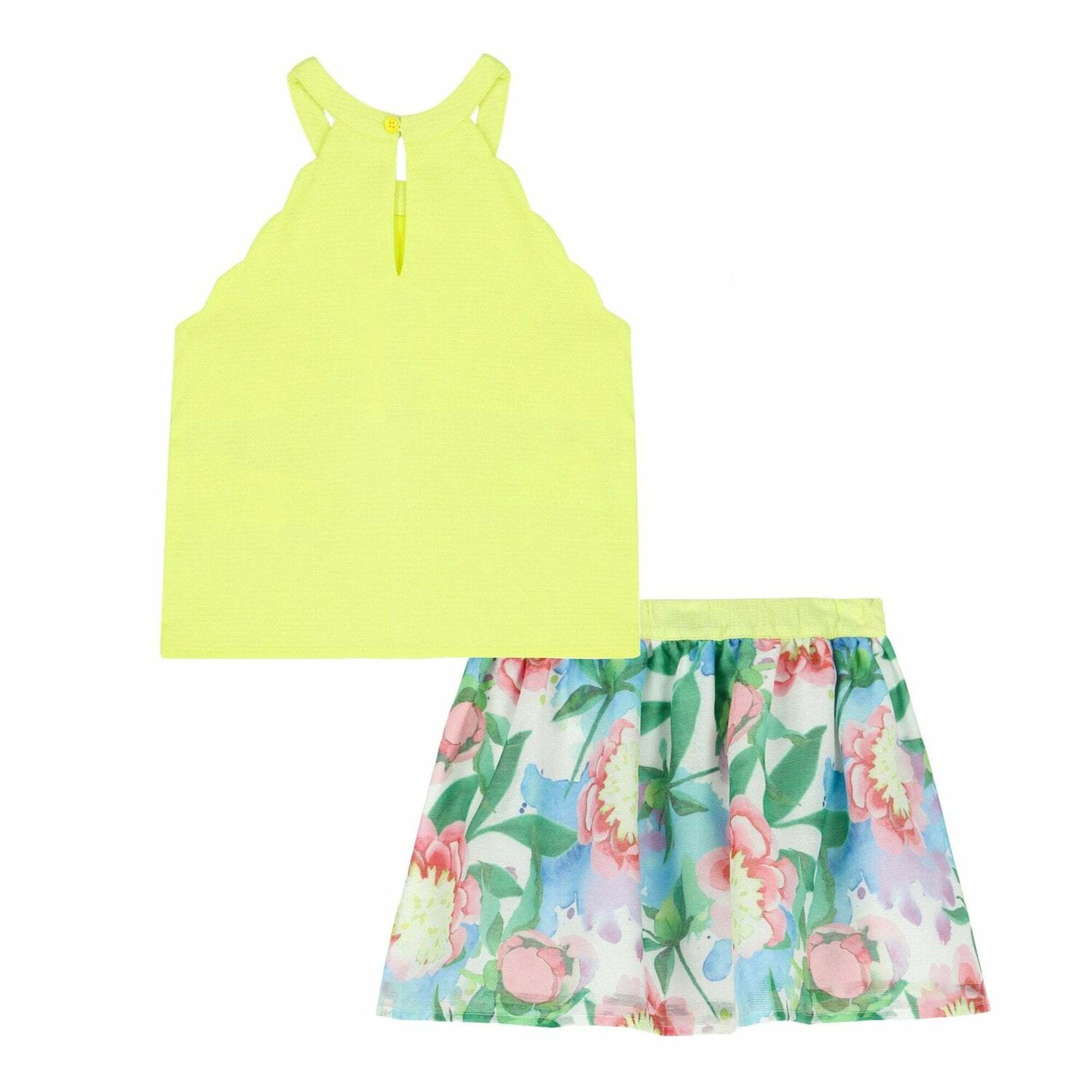 Girls Yellow Floral Skirt Set, 1, hi-res