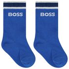 Baby Boys Blue Logo Socks ( 3-Pack ), 2, hi-res