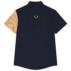 Boys Navy Blue & Beige Geo Map Logo Shorts Set, 1, hi-res