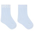 Baby Boys White & Navy Blue Logo Socks ( 3-Pack ), 1, hi-res