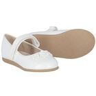 Younger Girls White Patent Flower Ballerina Shoes, 1, hi-res