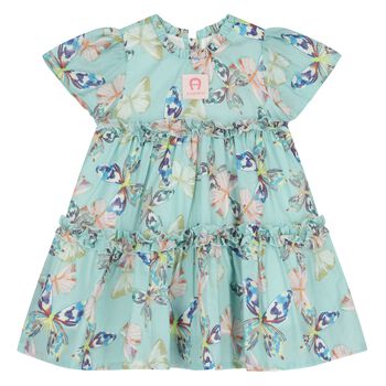 Younger Girls Blue Butterflies Logo Dress