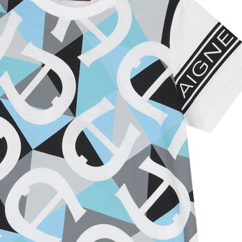 Boys White & Blue Logo T-Shirt