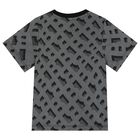 Younger Boys Black & Grey Logo T-Shirt, 1, hi-res