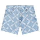 Girls Blue Logo Denim Shorts, 1, hi-res