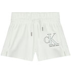Girls White Logo Shorts, 1, hi-res