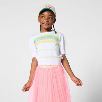 Girls White, Neon Yellow & Pink Logo Cap