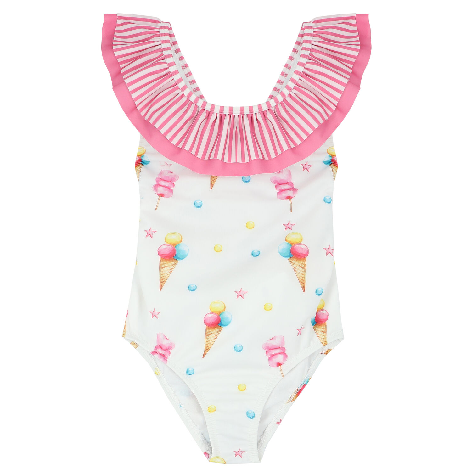 Girls White & Pink Ice Cream Swimsuit, 2, hi-res
