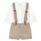 Baby Boys White & Beige Shorts Set, 1, hi-res