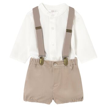 Baby Boys White & Beige Shorts Set