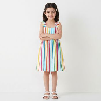 Girls Multi-Coloured Bow Striped Dress