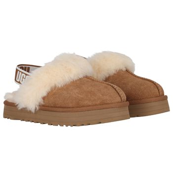 Girls Beige Funkette Suede Clogs