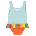 Younger Girls Blue Birds Swimsuit, 1, hi-res