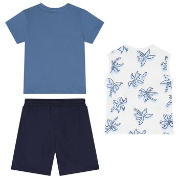Boys Blue, White & Navy Blue Shorts Set