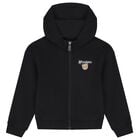 Black Teddy Bear Logo Hooded Zip Up Top, 1, hi-res