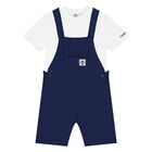Baby Boys White & Navy Blue Dungaree Set, 1, hi-res