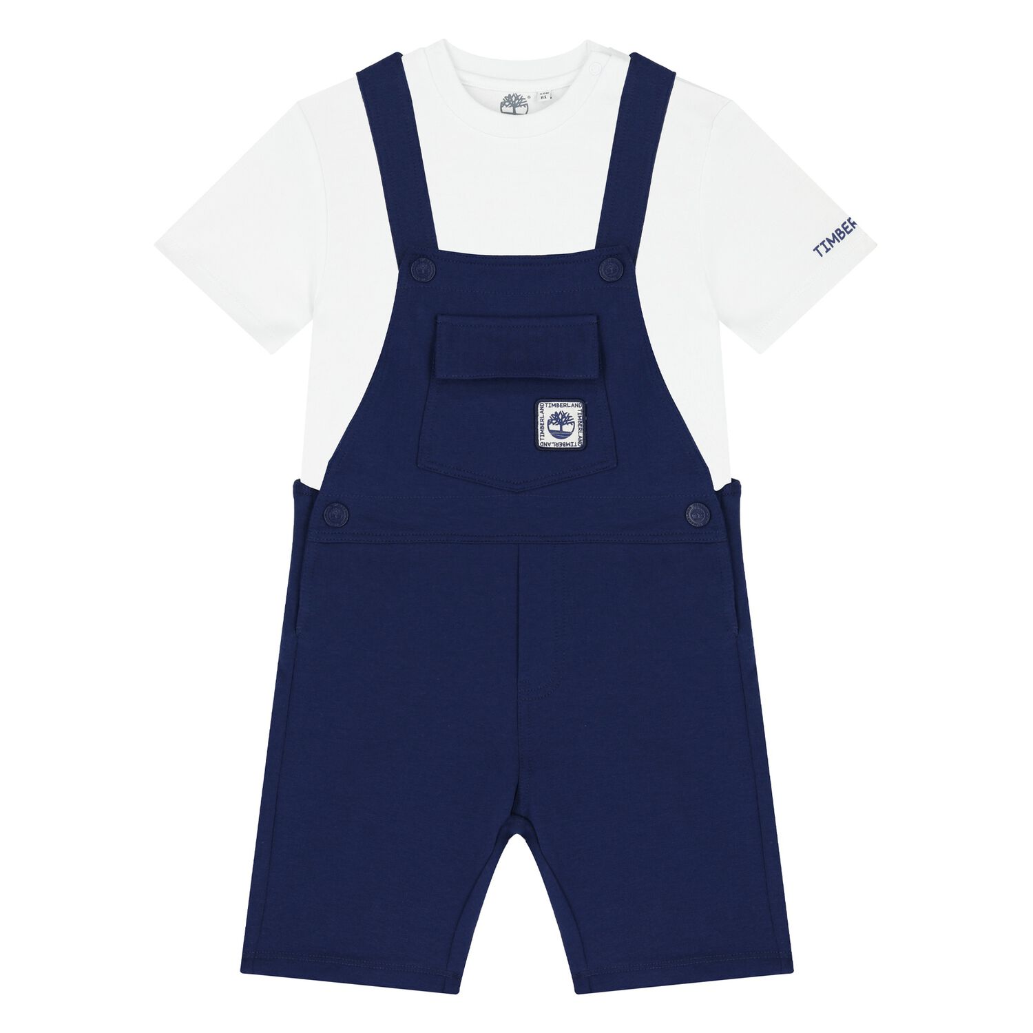 Baby Boys White & Navy Blue Dungaree Set, 1, hi-res