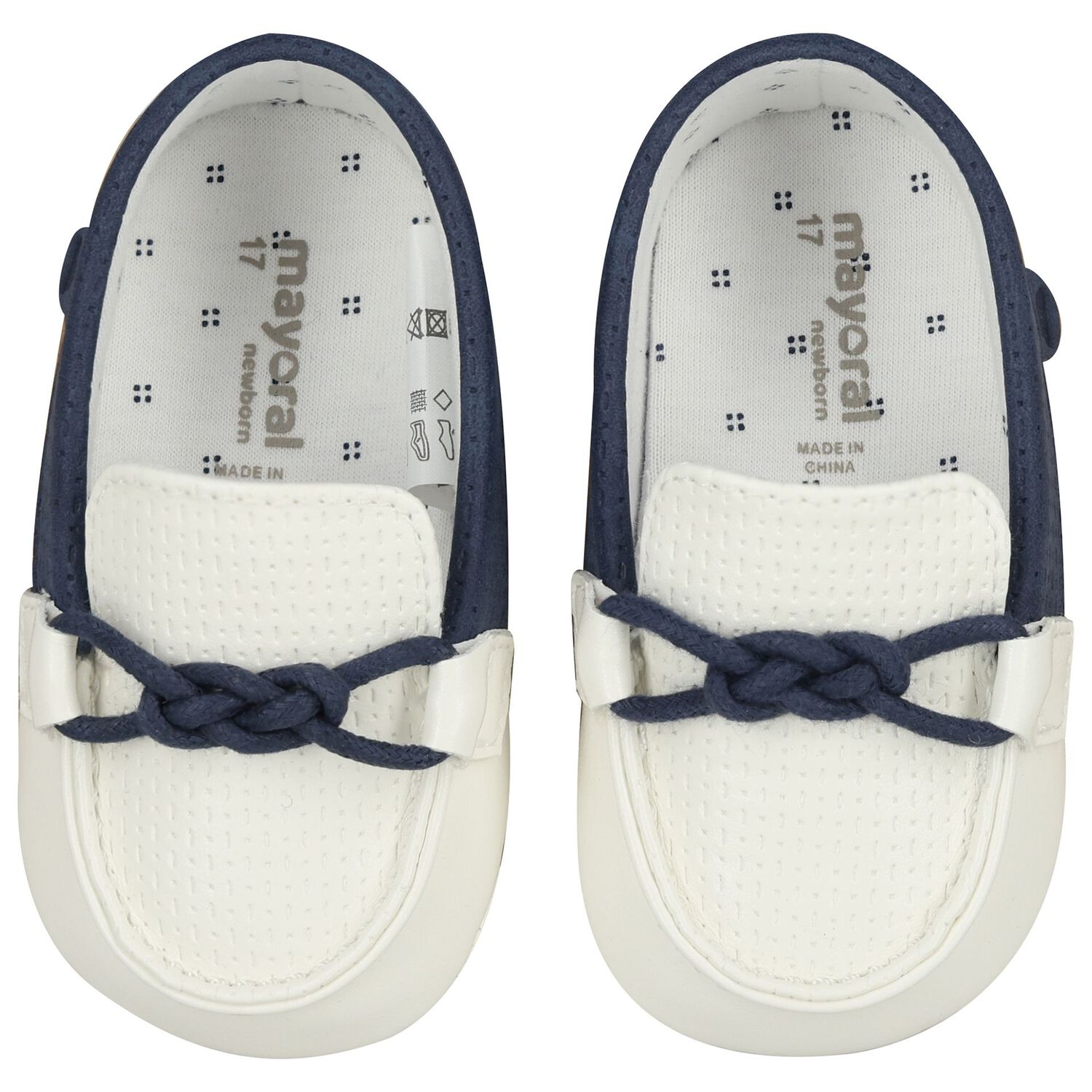 Baby Boys Ivory & Navy Blue Leather Pre Walker Moccasins, 4, hi-res