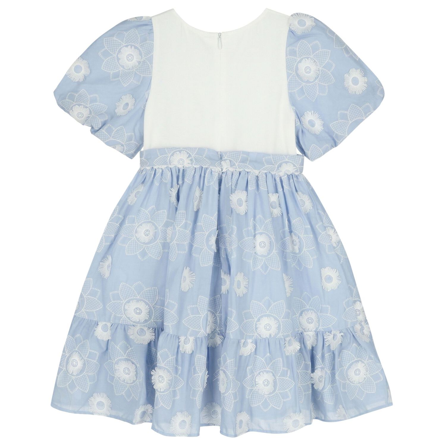 Girls Blue & White Floral Dress, 1, hi-res