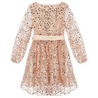 Girls Gold Sequin & Tulle Dress, 1, hi-res