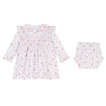 Baby Girls White & Pink Roses & Blooms Dress Set