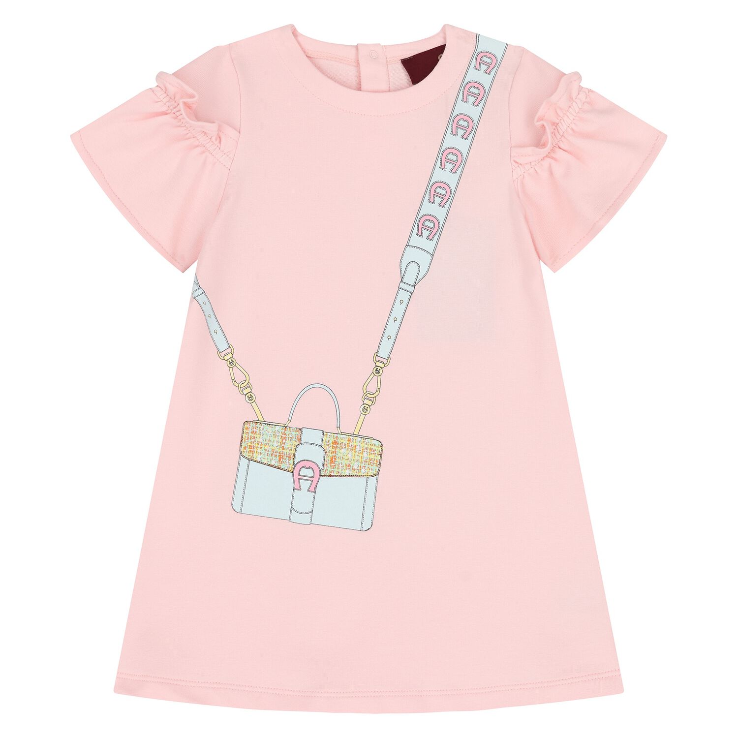 Younger Girls Pink Bag Print Dress, 3, hi-res
