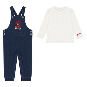 Baby Boys Navy Blue Logo Teddy Bear Dungaree Set