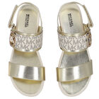 Girls Gold Logo Sandals, 1, hi-res