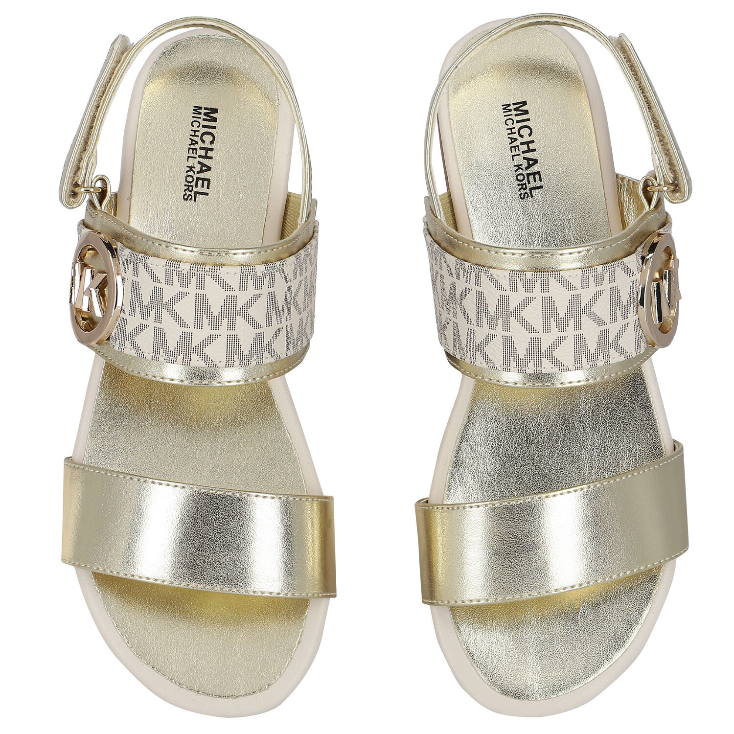 Girls Gold Logo Sandals, 1, hi-res