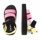 Girls Pink & Yellow Logo Sandals, 1, hi-res