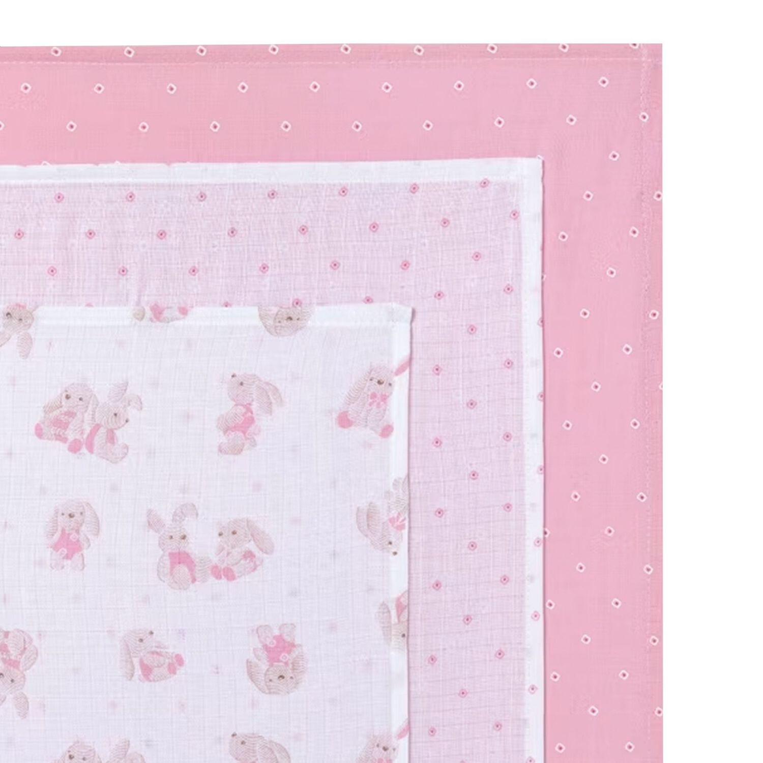 Baby Girls White & Pink Muslin Swaddles ( 3-Pack ), 2, hi-res