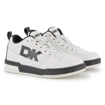 White & Black Leather Logo Trainers