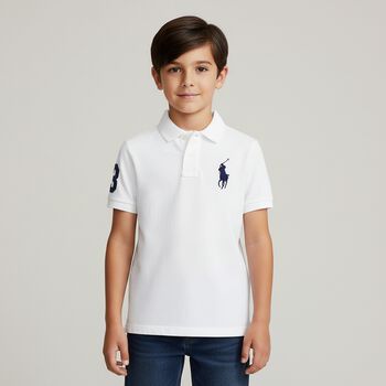 Boys White Logo Polo Shirt, 1 Boys White Logo Polo Shirt