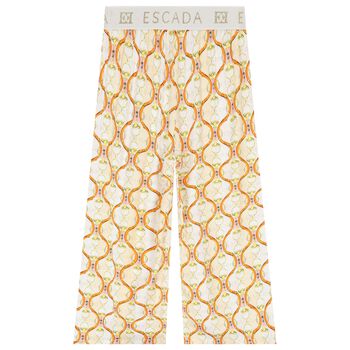 Girls Beige & White Logo Trousers