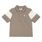 Younger Boys Beige Logo Polo Shirt, 1, hi-res